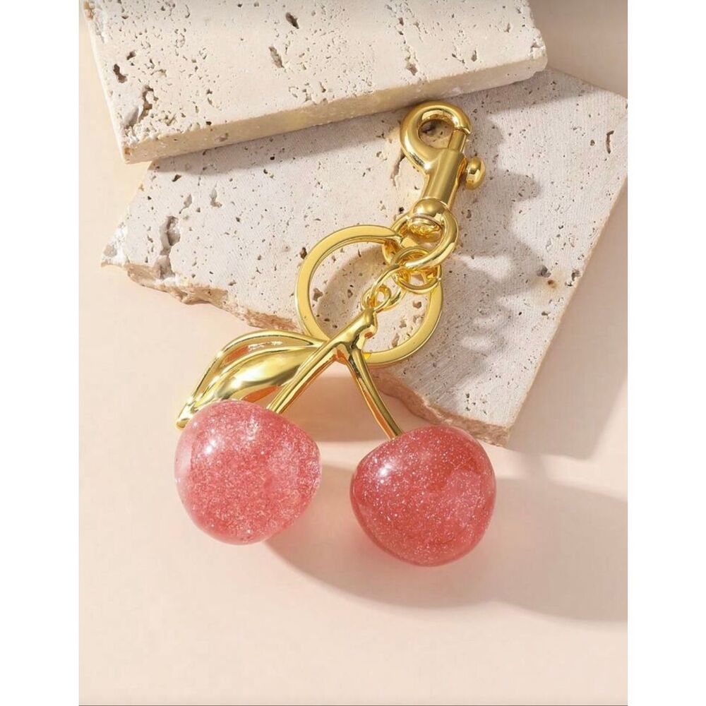 Pink cherry keychain